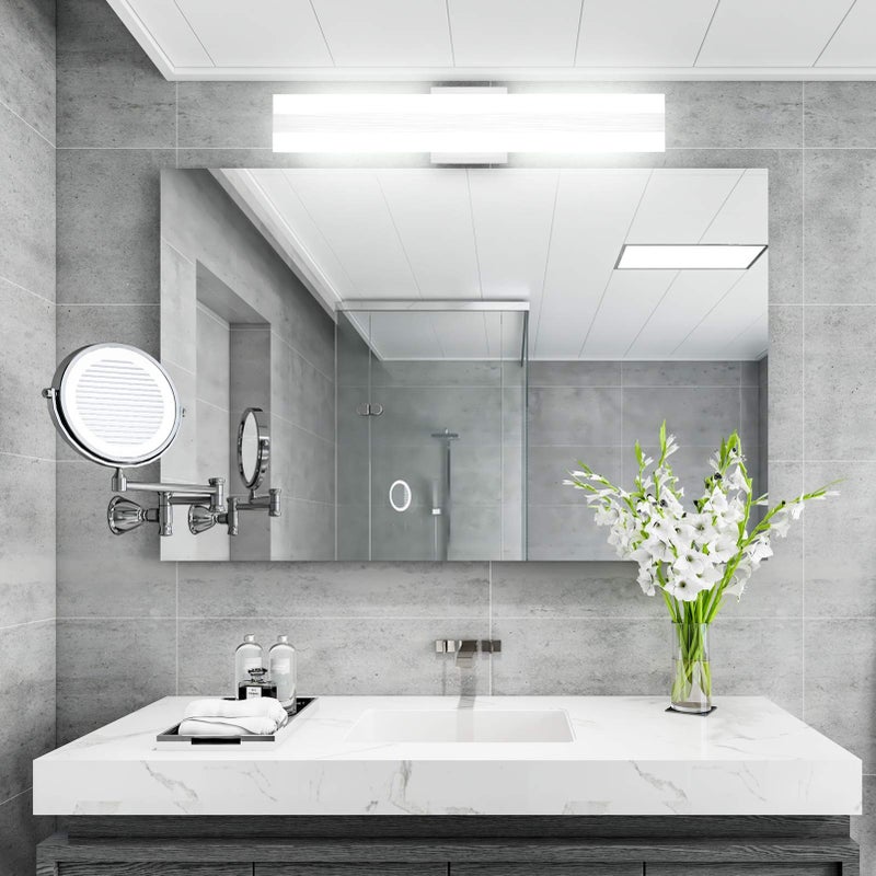 Aipsun 23.6in/24W Brushed Silver Aluminum Modern LED Vanity Light Frosted White Acrylic LED Bathroom Vanity Light Fixtures Up and Down Wall Light(6000K) - Image 2